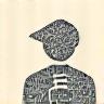 Icon representing an Educator with books and abstract shapes