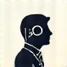 Icon representing a Researcher with a magnifying glass and abstract shapes